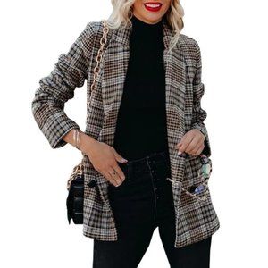 Women's Casual Blazers Woolen Plaid Blazer